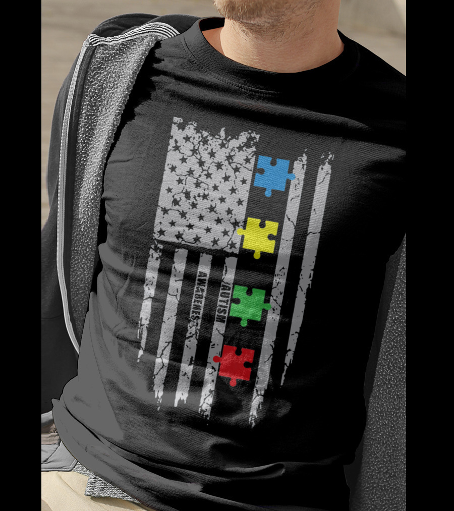 Autism Awareness Puzzle Flag With Colored Pieces T-Shirt