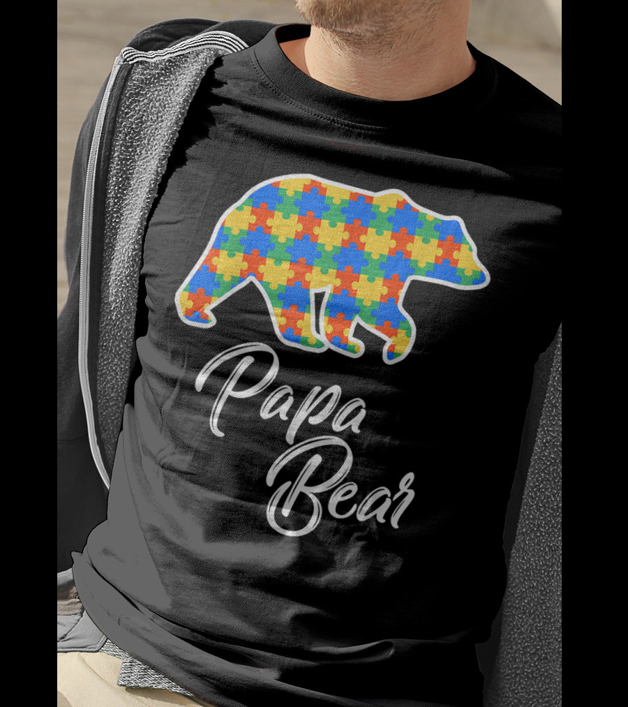 Papa Bear Autism Puzzle Awareness T-Shirt