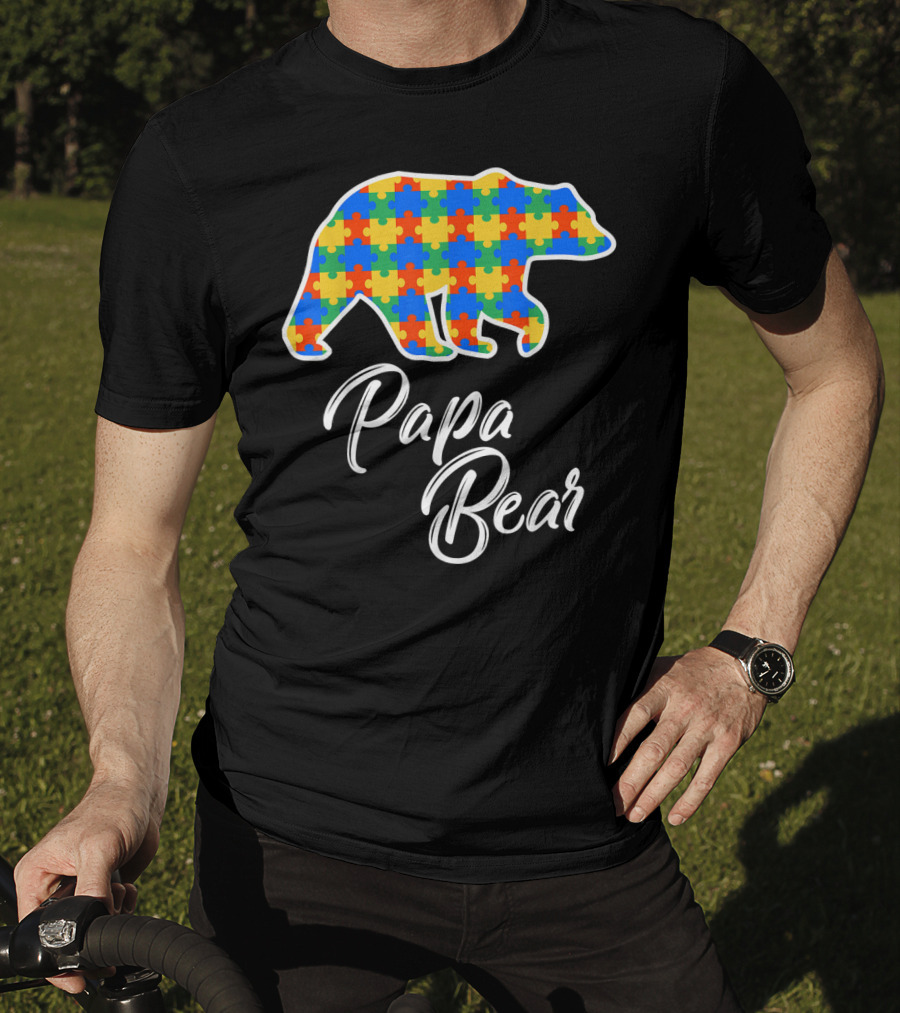 Papa Bear Autism Puzzle Awareness T-Shirt