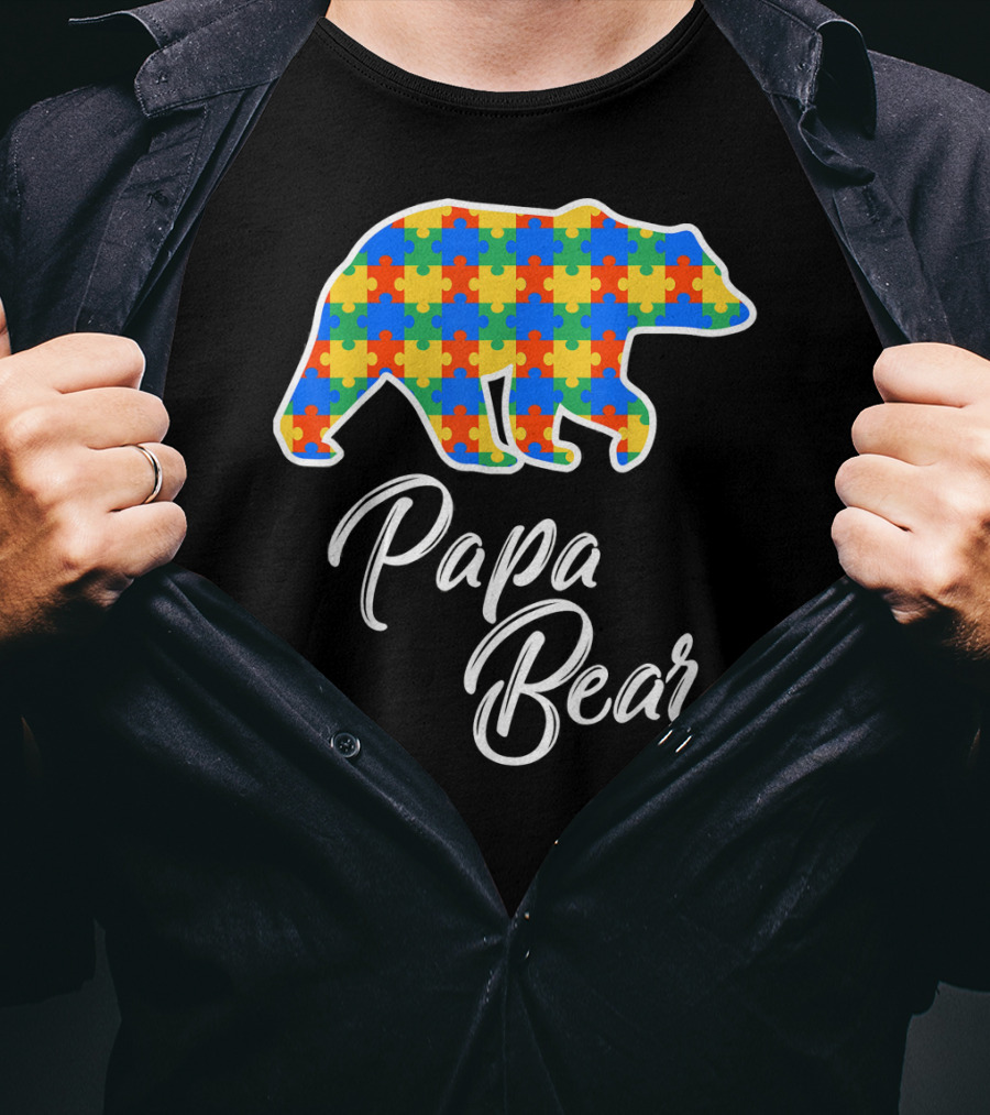 Papa Bear Autism Puzzle Awareness T-Shirt