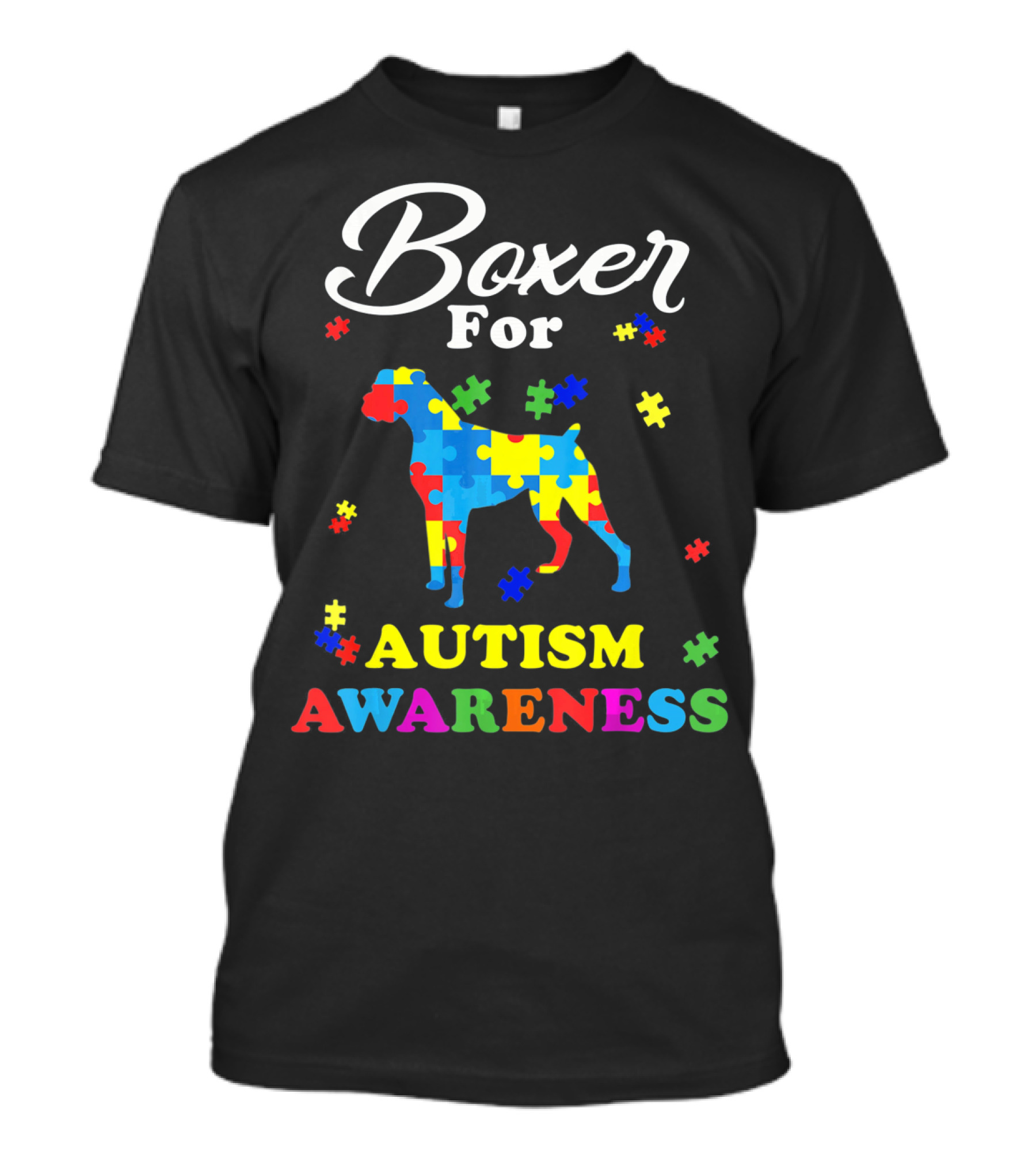Boxer Dog In Autism Awareness Puzzle T-Shirt