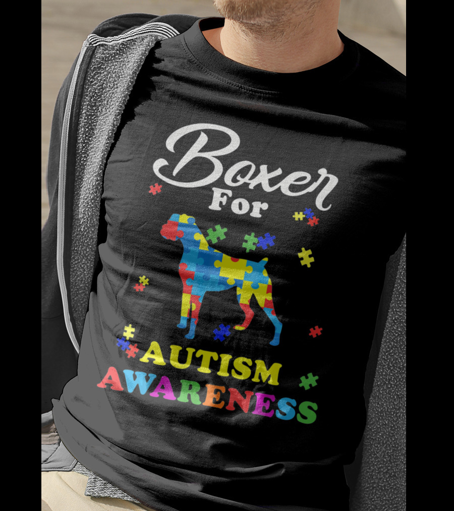 Boxer Dog In Autism Awareness Puzzle T-Shirt