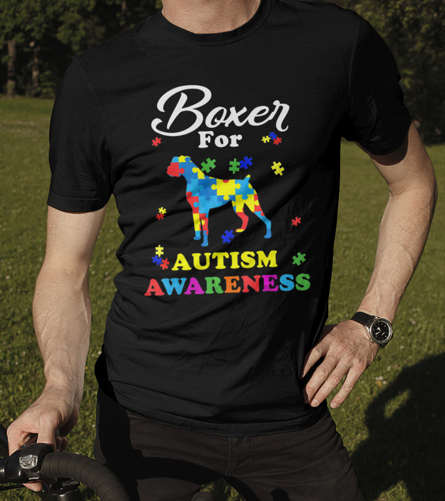 Boxer Dog In Autism Awareness Puzzle T-Shirt