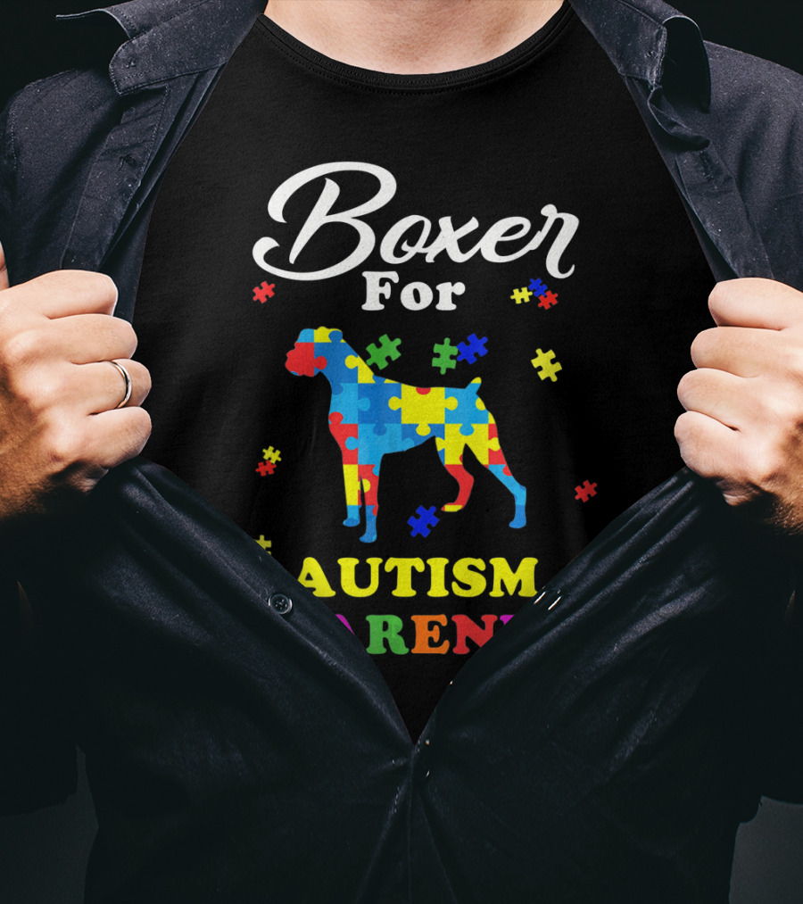 Boxer Dog In Autism Awareness Puzzle T-Shirt