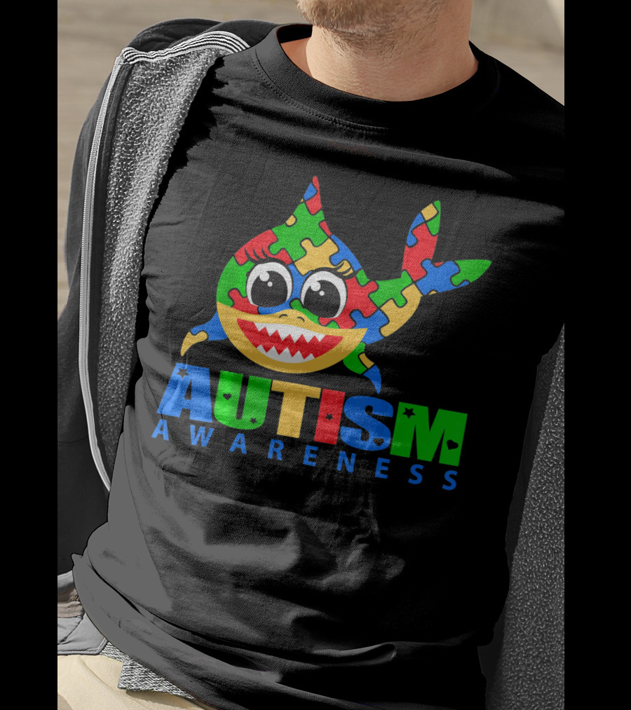 Autism Awareness Colorful Puzzle Shark T-Shirt