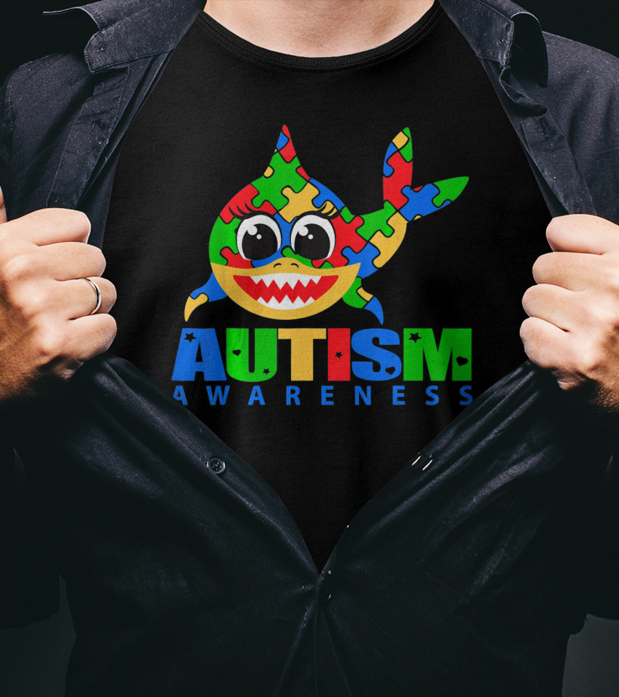 Autism Awareness Colorful Puzzle Shark T-Shirt