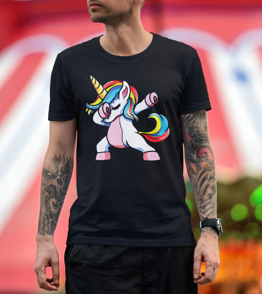 Autism Awareness Dabbing Unicorn Rainbow Mane T-Shirt