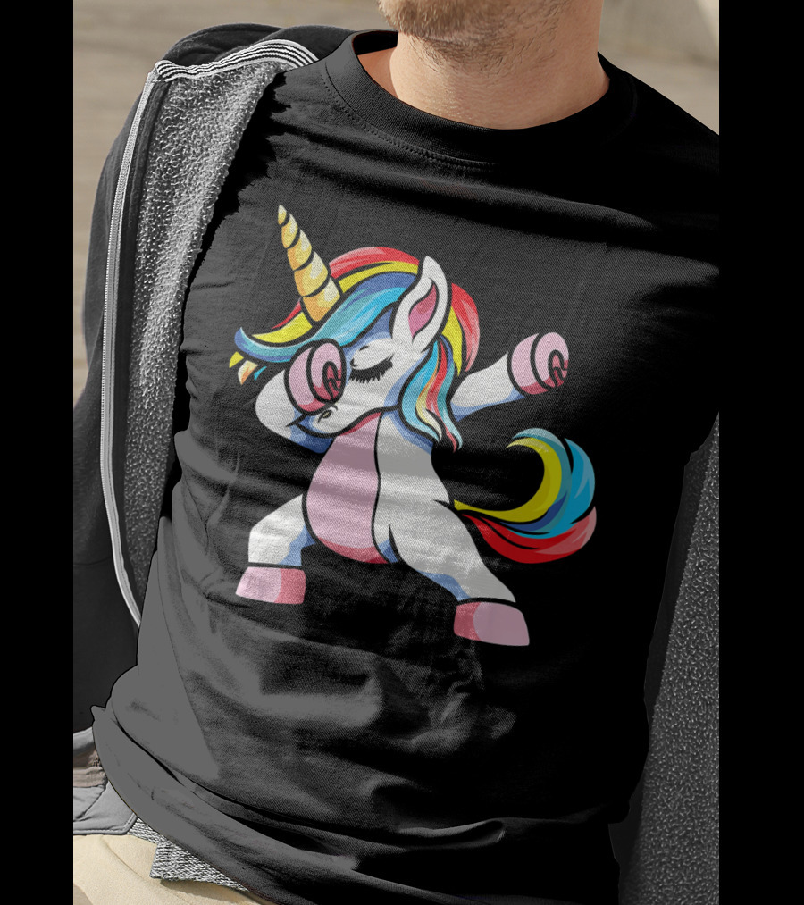 Autism Awareness Dabbing Unicorn Rainbow Mane T-Shirt