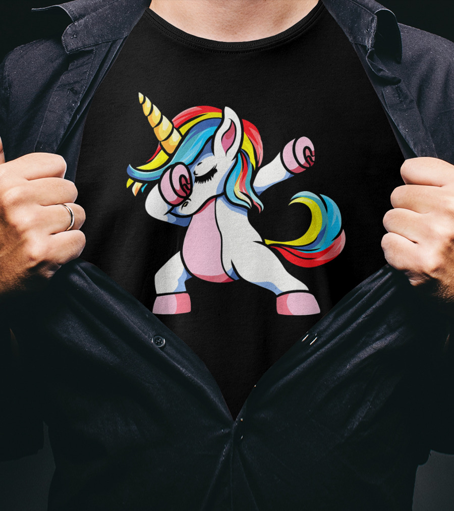 Autism Awareness Dabbing Unicorn Rainbow Mane T-Shirt
