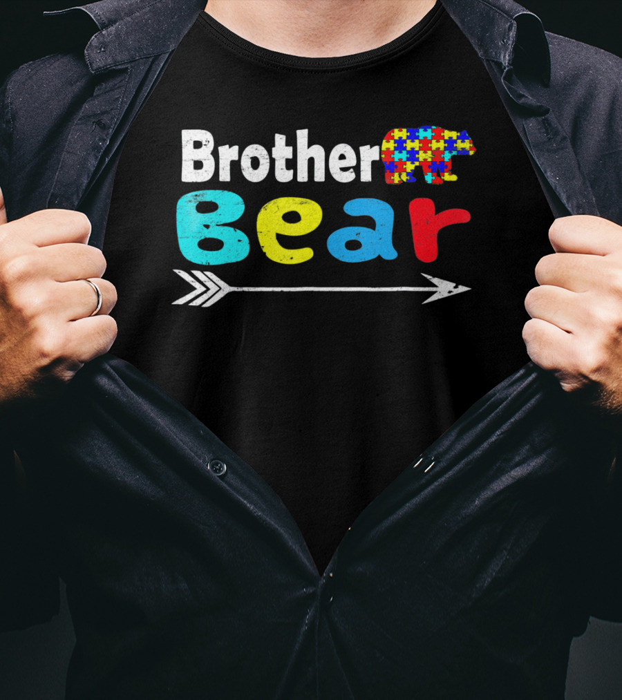 Brother Bear Family Autism Awareness Puzzle Arrow T-Shirt