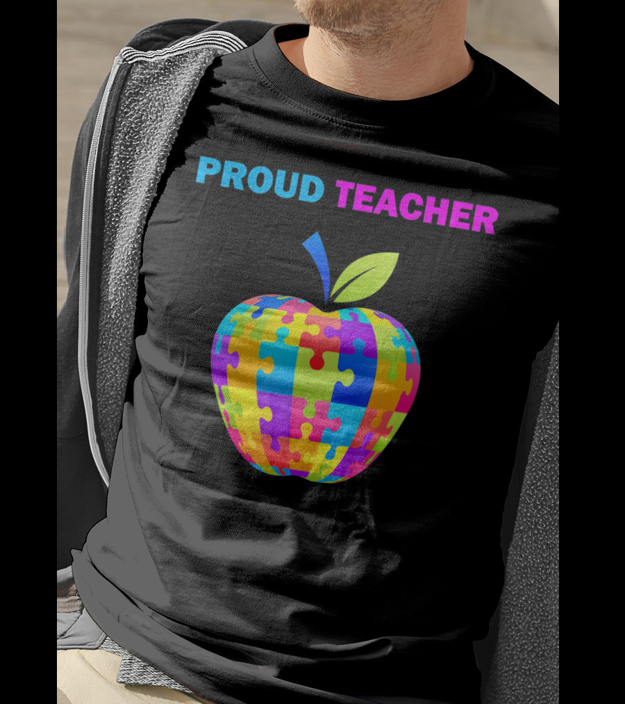 Proud Teacher Autism Awareness Puzzle Apple T-Shirt