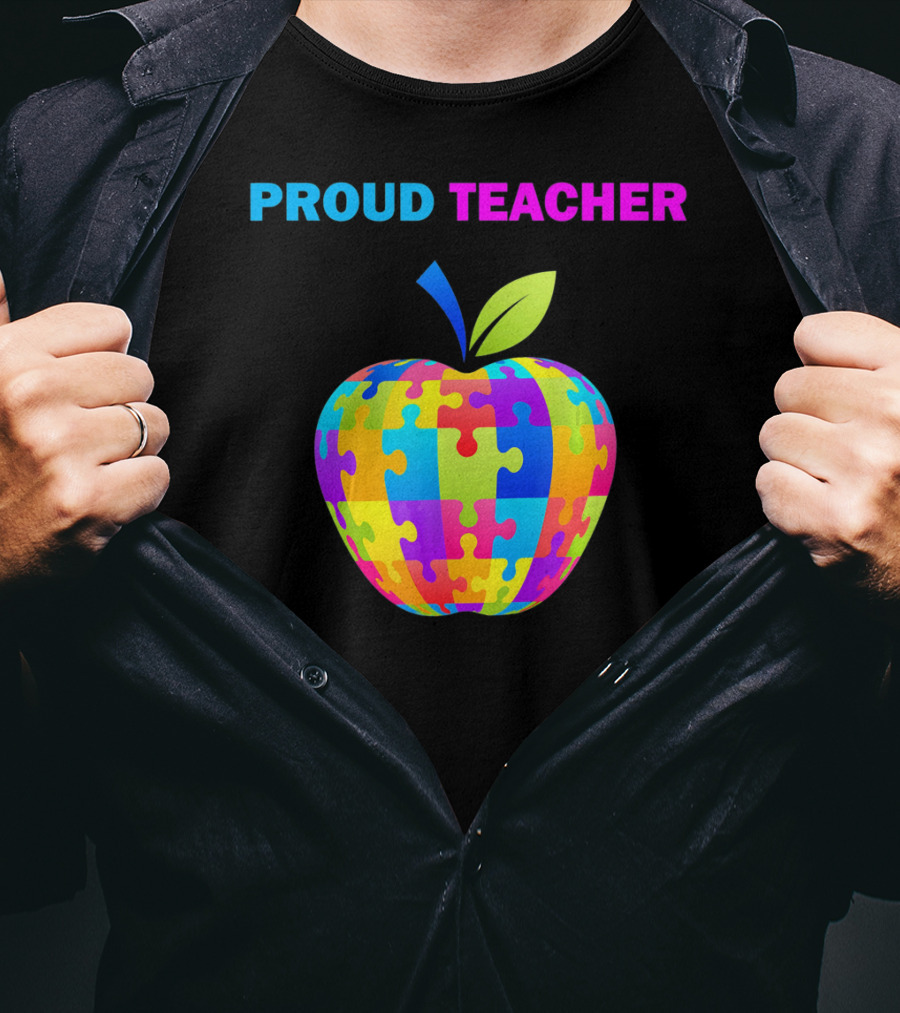 Proud Teacher Autism Awareness Puzzle Apple T-Shirt