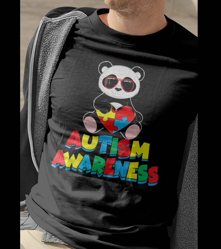 Autism Awareness Funny Panda With Heart-Shaped Puzzle T-Shirt