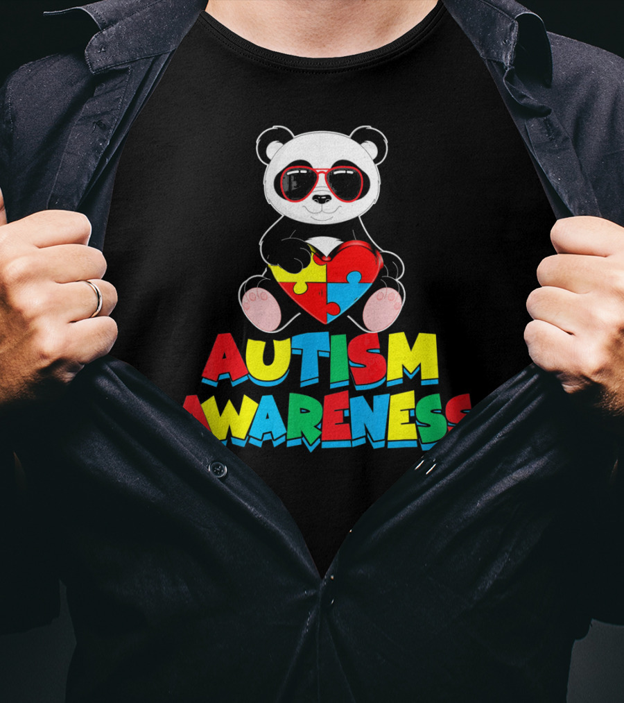 Autism Awareness Funny Panda With Heart-Shaped Puzzle T-Shirt
