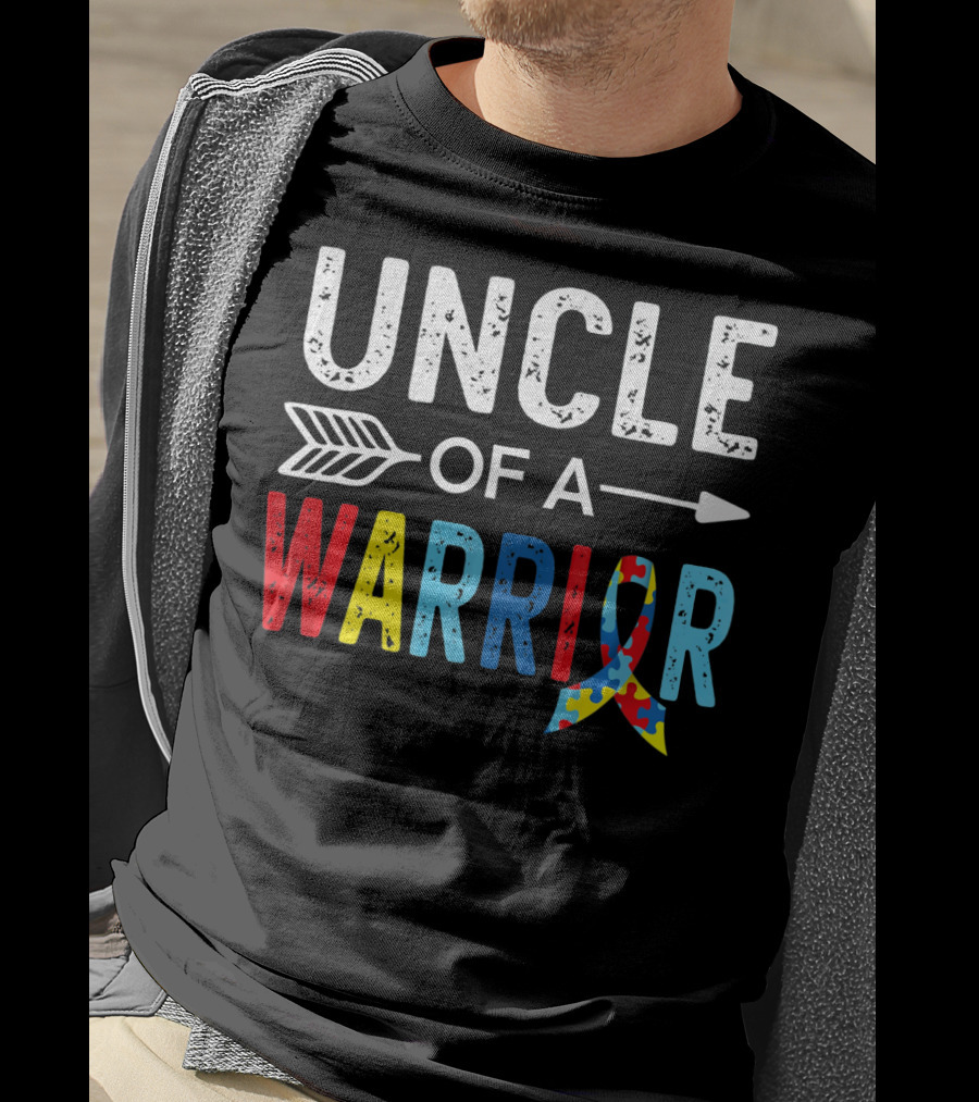 Uncle Of A Warrior Puzzle Ribbon Autism Awareness T-Shirt