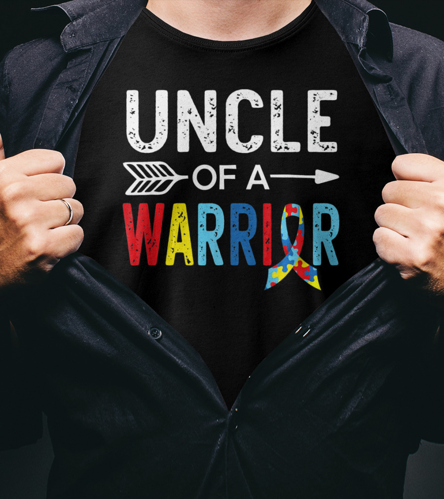 Uncle Of A Warrior Puzzle Ribbon Autism Awareness T-Shirt