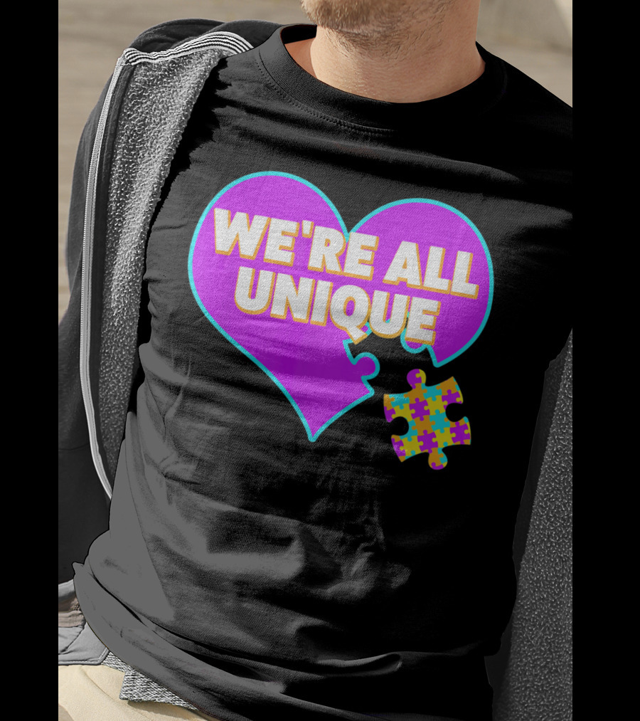 We're All Unique Autism Awareness Puzzle Heart T-Shirt