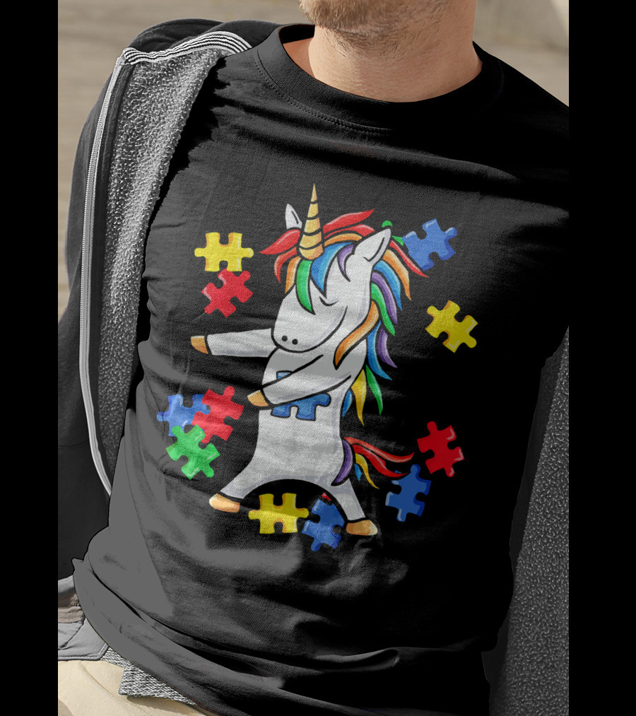 Autism Awareness Unicorn Puzzle Pieces Floss Dance T-Shirt