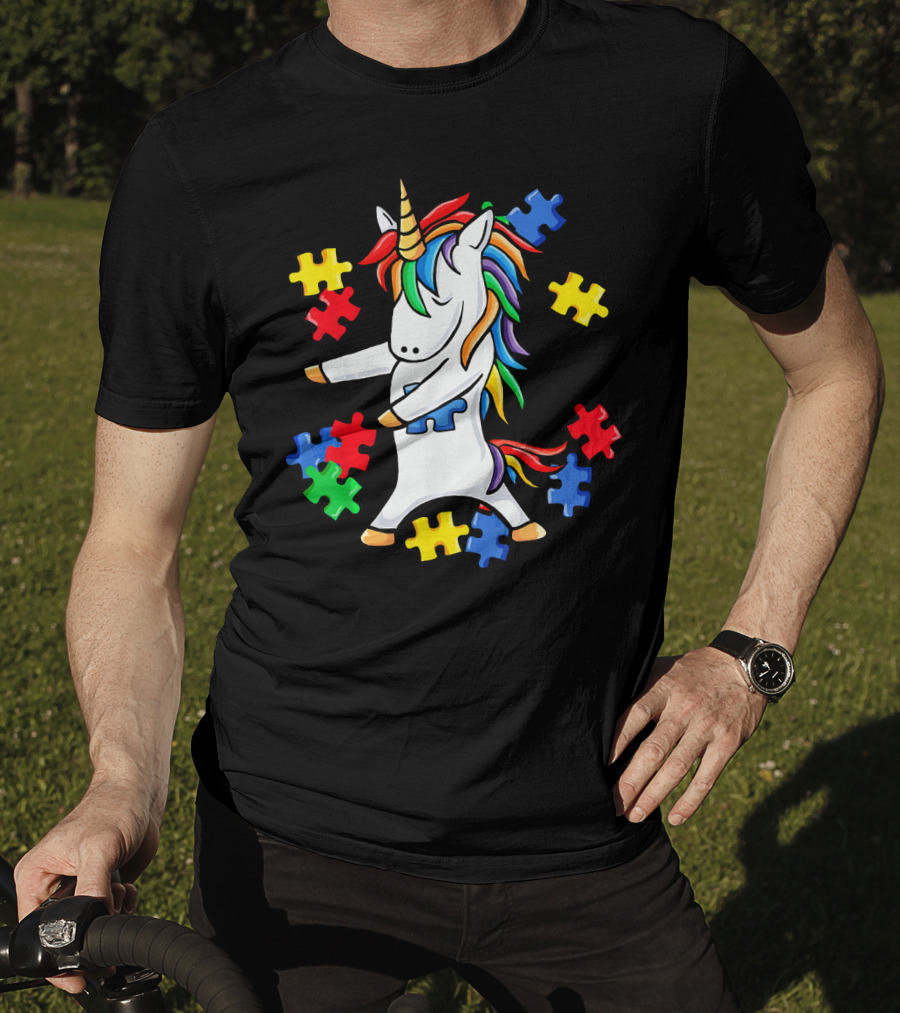 Autism Awareness Unicorn Puzzle Pieces Floss Dance T-Shirt