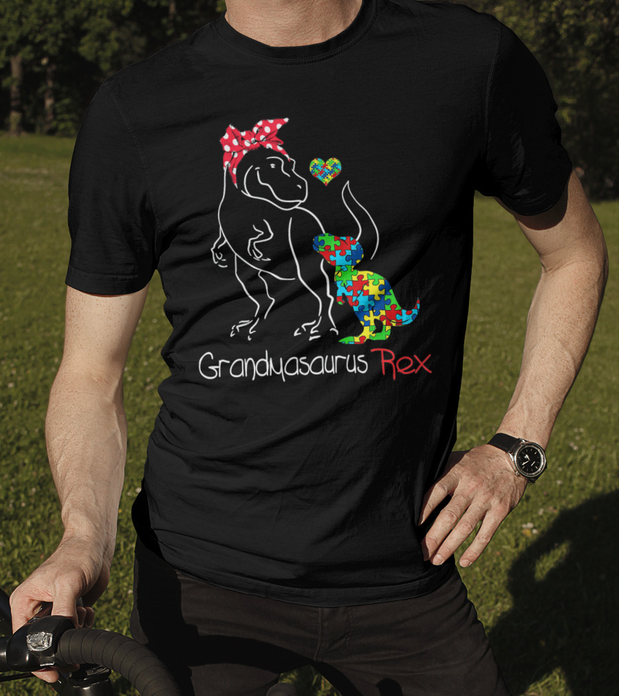 Grandmasaurus Rex Dinosaur With Autism Puzzle Heart T-Shirt