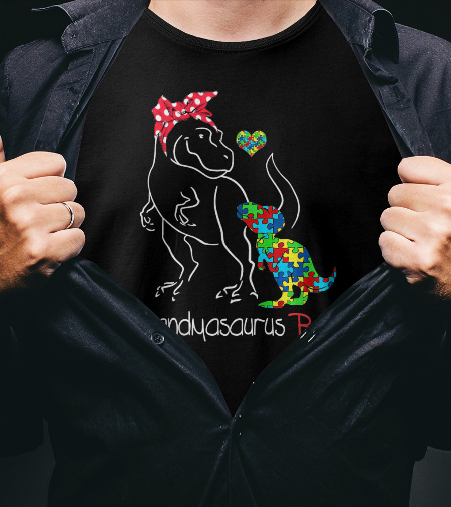 Grandmasaurus Rex Dinosaur With Autism Puzzle Heart T-Shirt