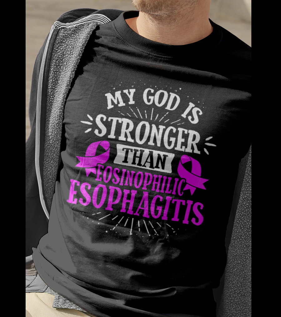 My God Is Stronger Than Eosinophilic Esophagitis Magenta Awareness T-Shirt