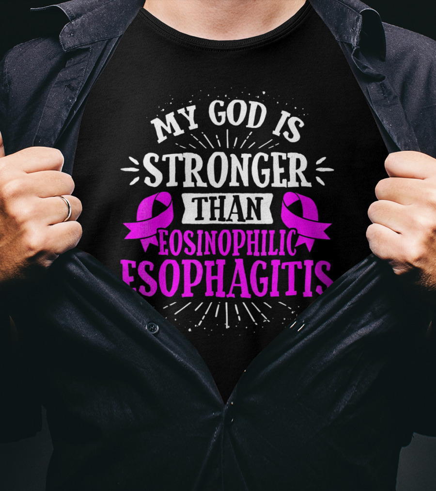 My God Is Stronger Than Eosinophilic Esophagitis Magenta Awareness T-Shirt