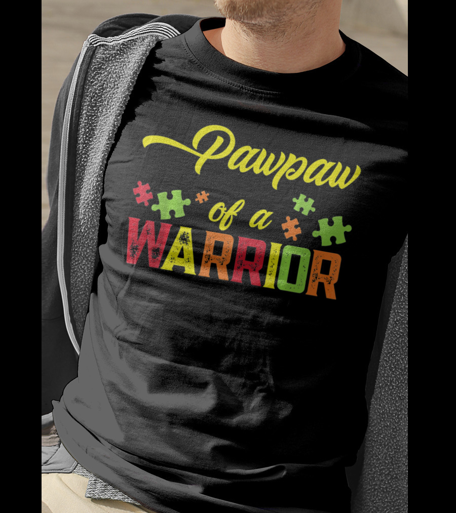 Pawpaw Of A Warrior Autism Awareness Puzzle Pieces T-Shirt
