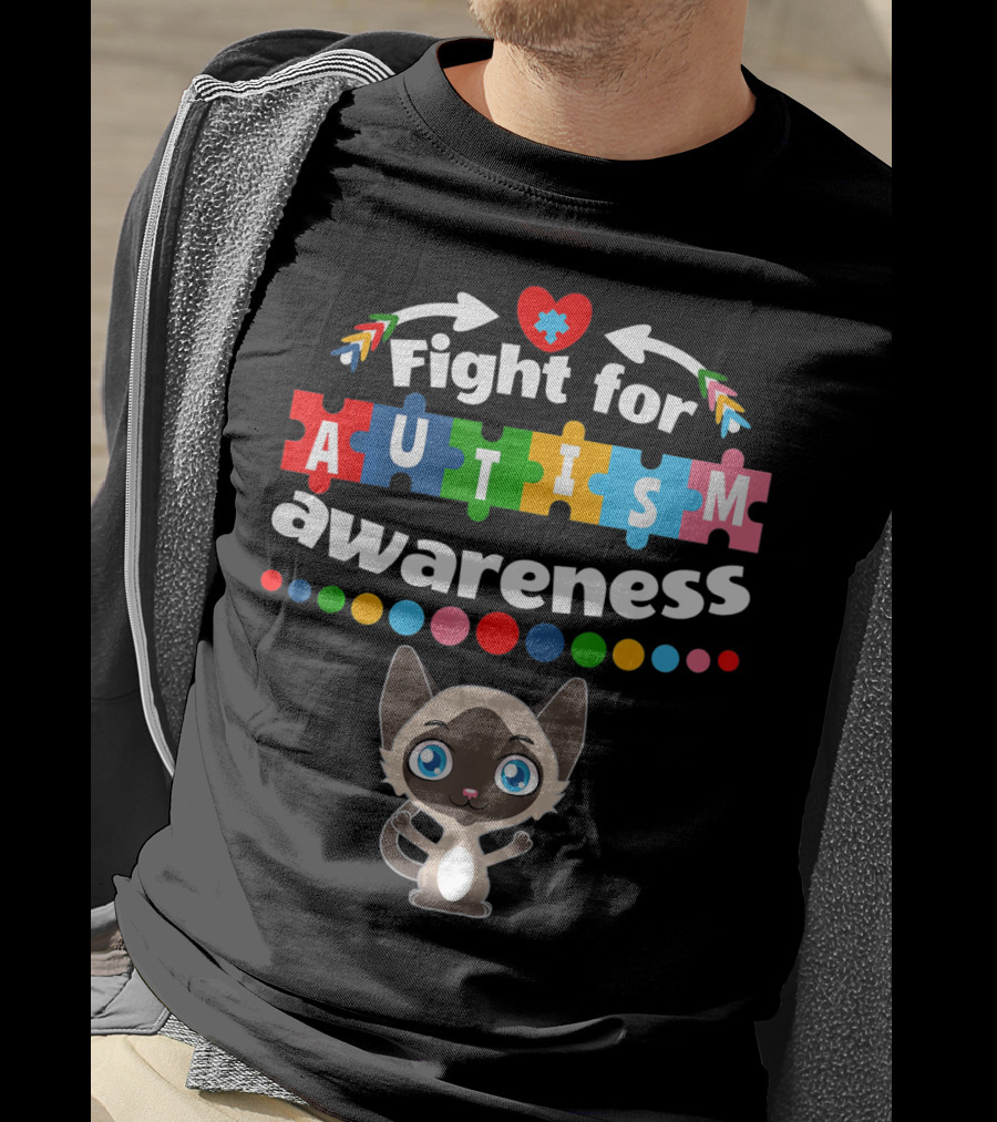 Fight For Autism Awareness Cat Puzzle Heart T-Shirt