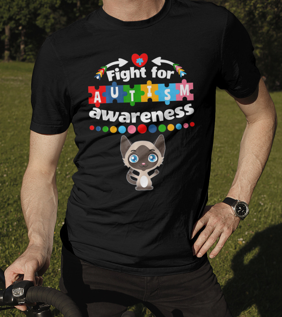 Fight For Autism Awareness Cat Puzzle Heart T-Shirt