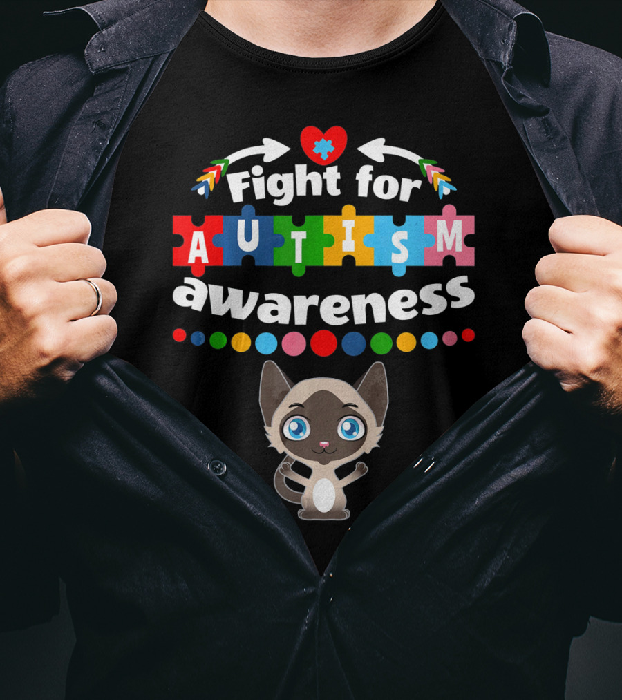 Fight For Autism Awareness Cat Puzzle Heart T-Shirt
