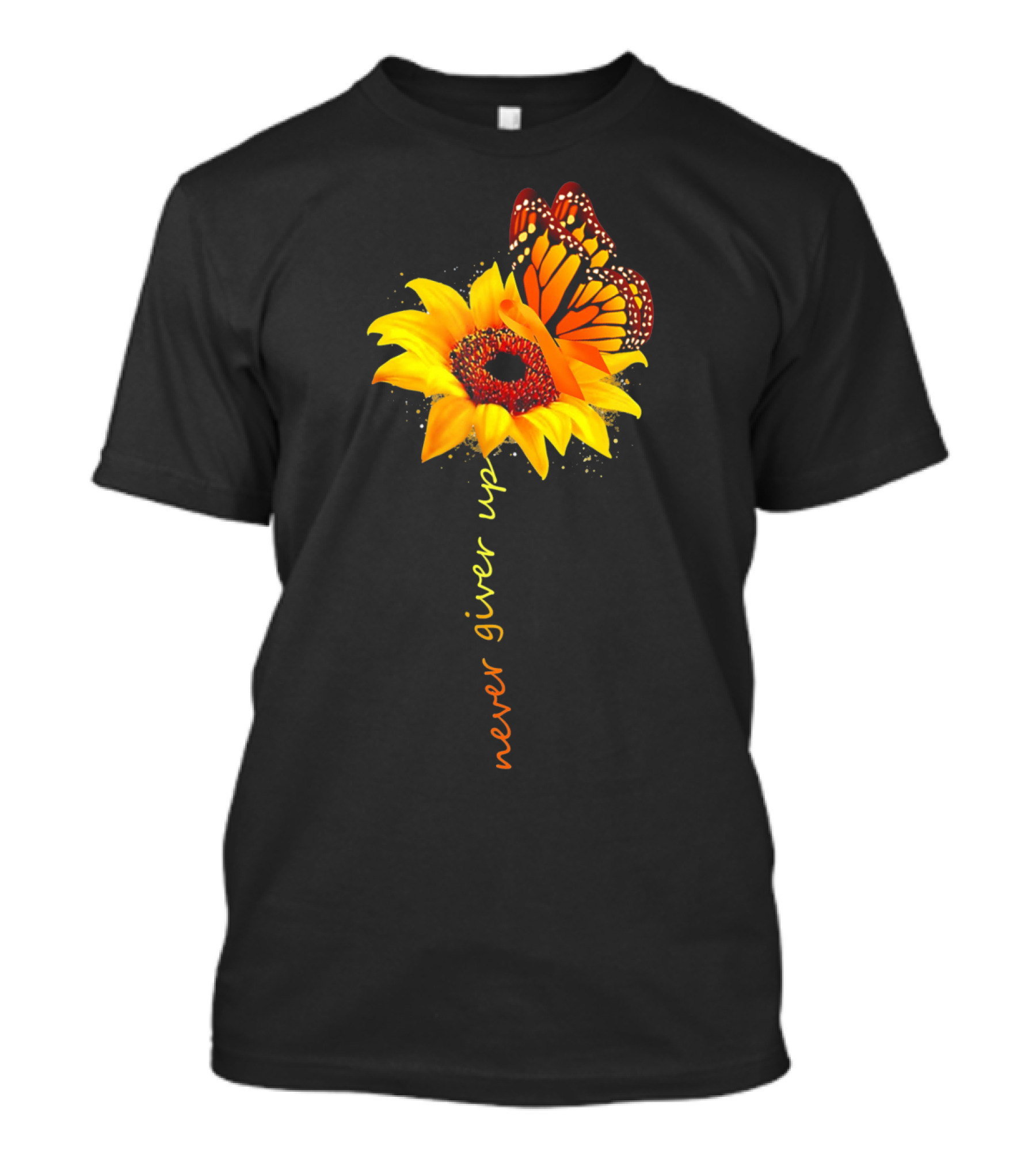 Never Give Up Multiple Sclerosis Awareness Butterfly Sunflower T-Shirt
