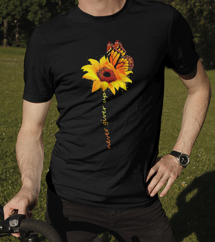 Never Give Up Multiple Sclerosis Awareness Butterfly Sunflower T-Shirt