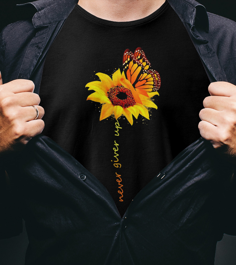 Never Give Up Multiple Sclerosis Awareness Butterfly Sunflower T-Shirt