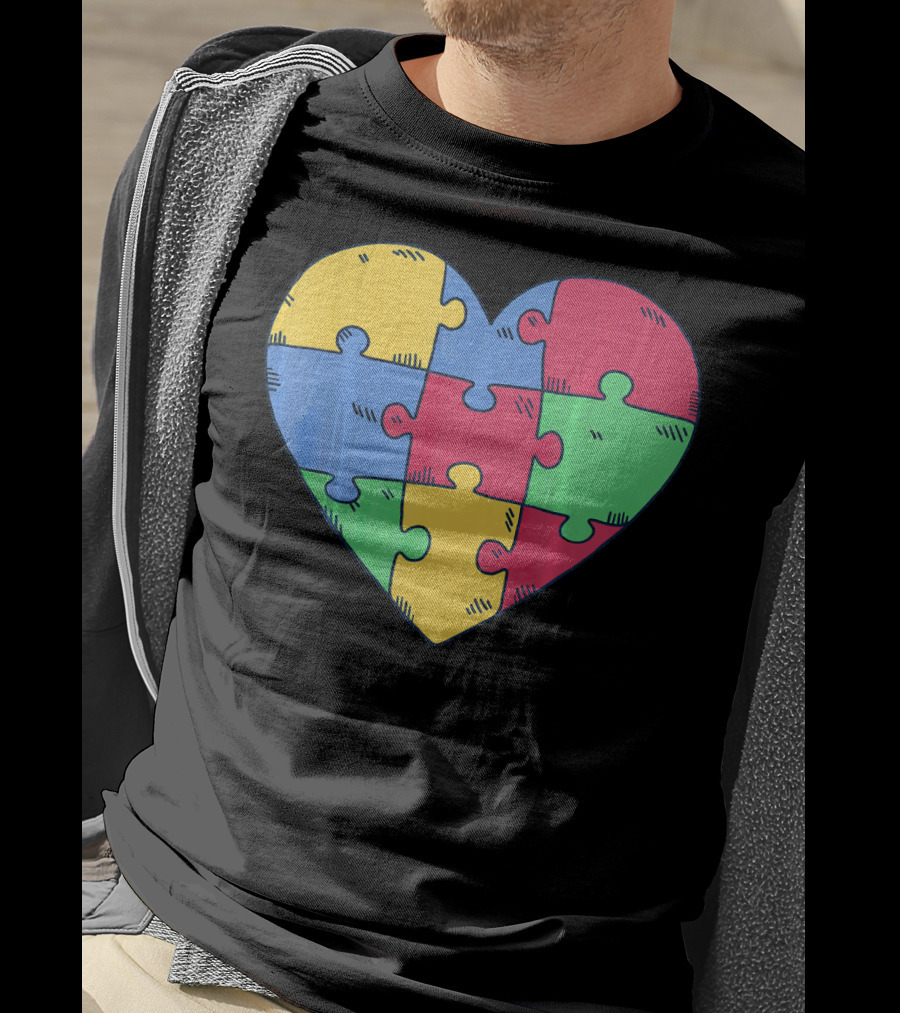 Autism Awareness Puzzle Heart Valentine Multicolor T-Shirt