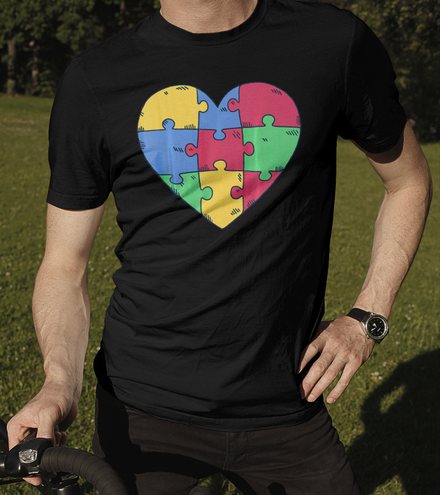 Autism Awareness Puzzle Heart Valentine Multicolor T-Shirt
