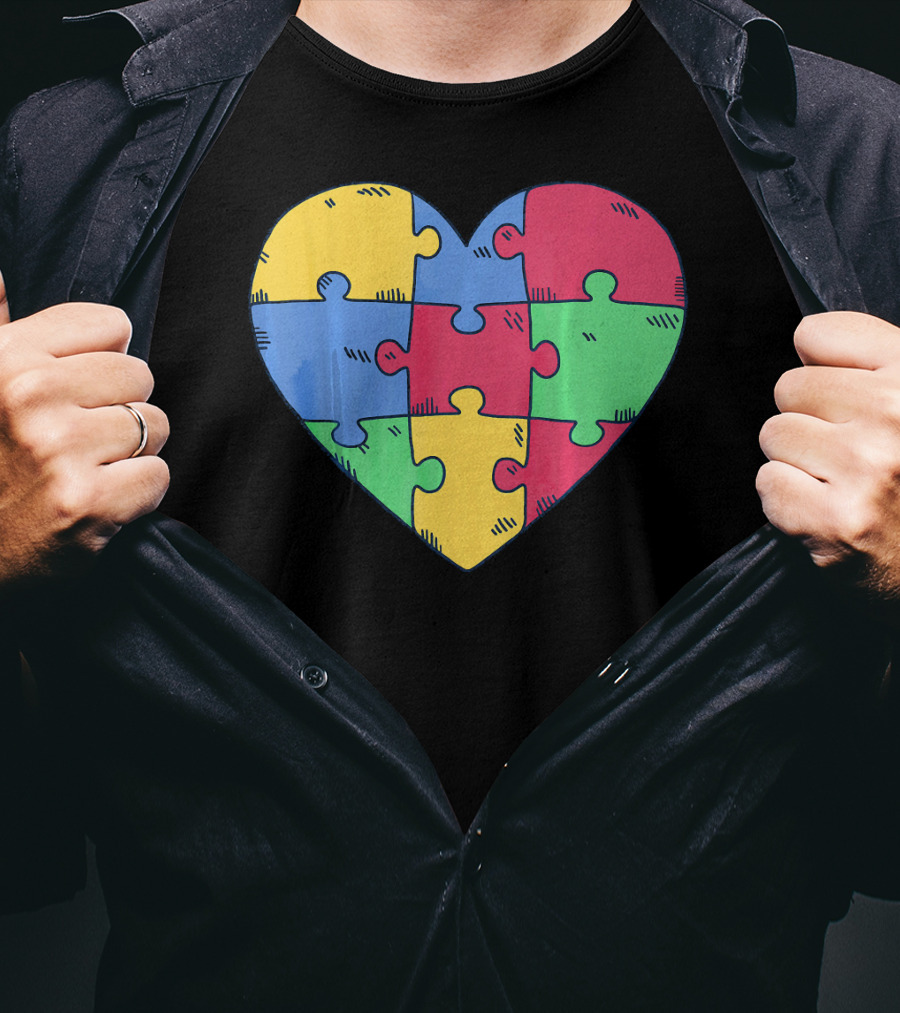 Autism Awareness Puzzle Heart Valentine Multicolor T-Shirt