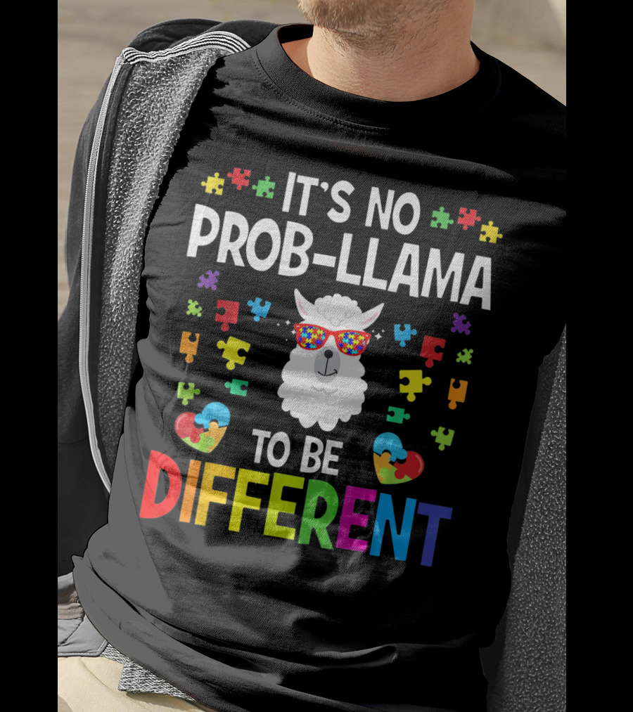 It's No Prob-Llama To Be Different Autism Awareness Puzzle Pieces T-Shirt