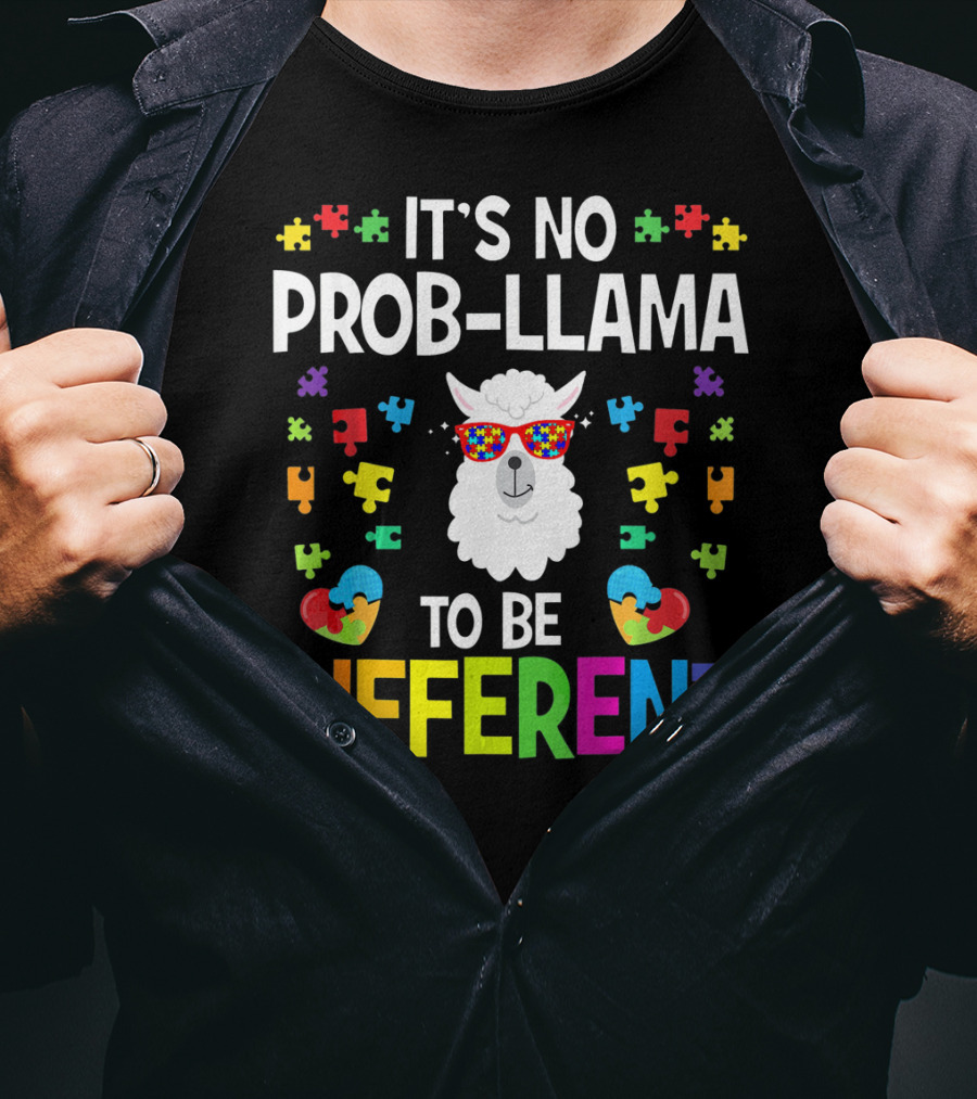 It's No Prob-Llama To Be Different Autism Awareness Puzzle Pieces T-Shirt