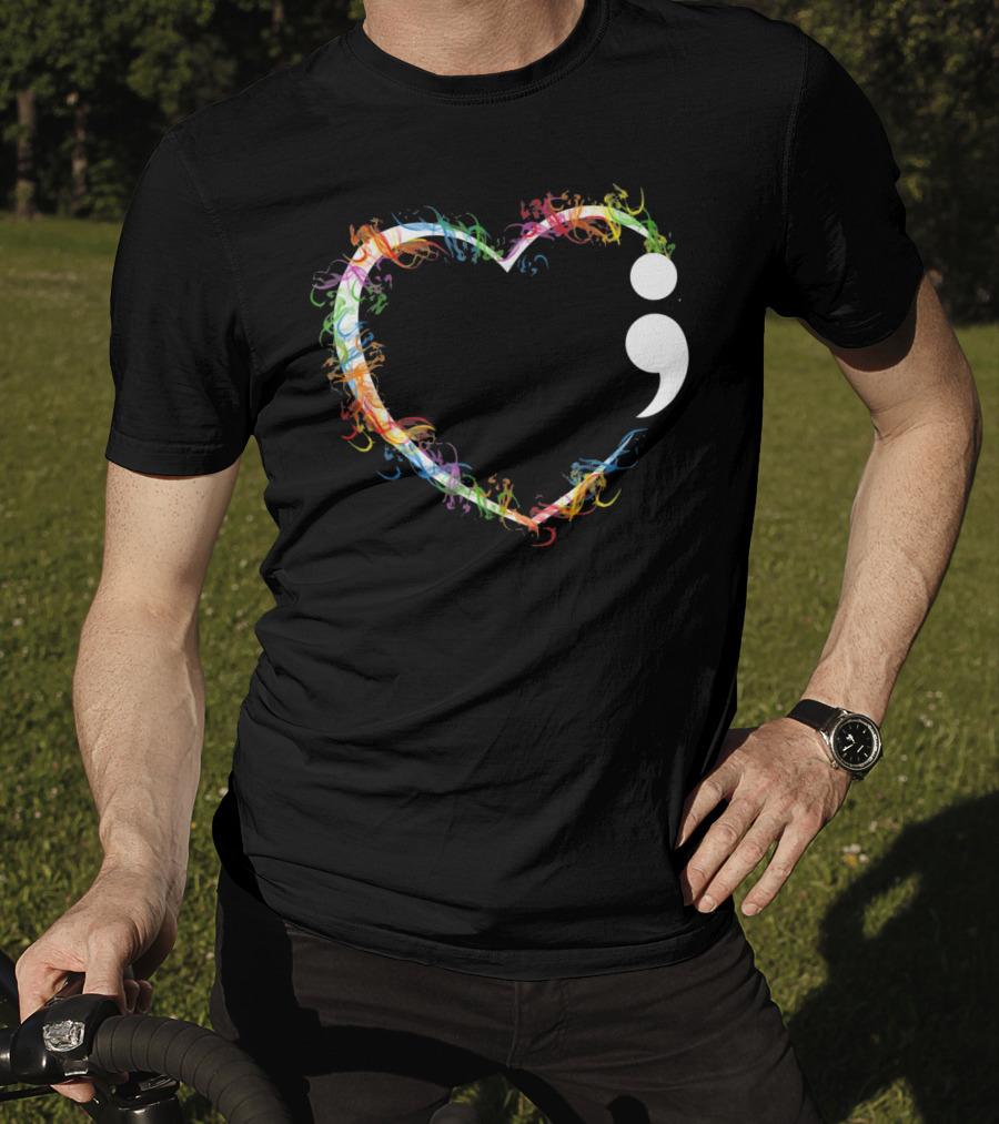 Heart Semicolon Rainbow Suicide Prevention Awareness T-Shirt