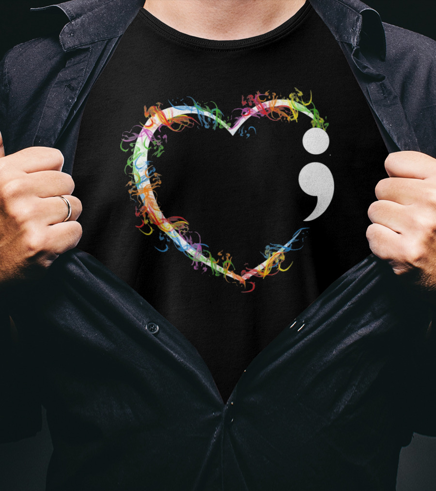 Heart Semicolon Rainbow Suicide Prevention Awareness T-Shirt