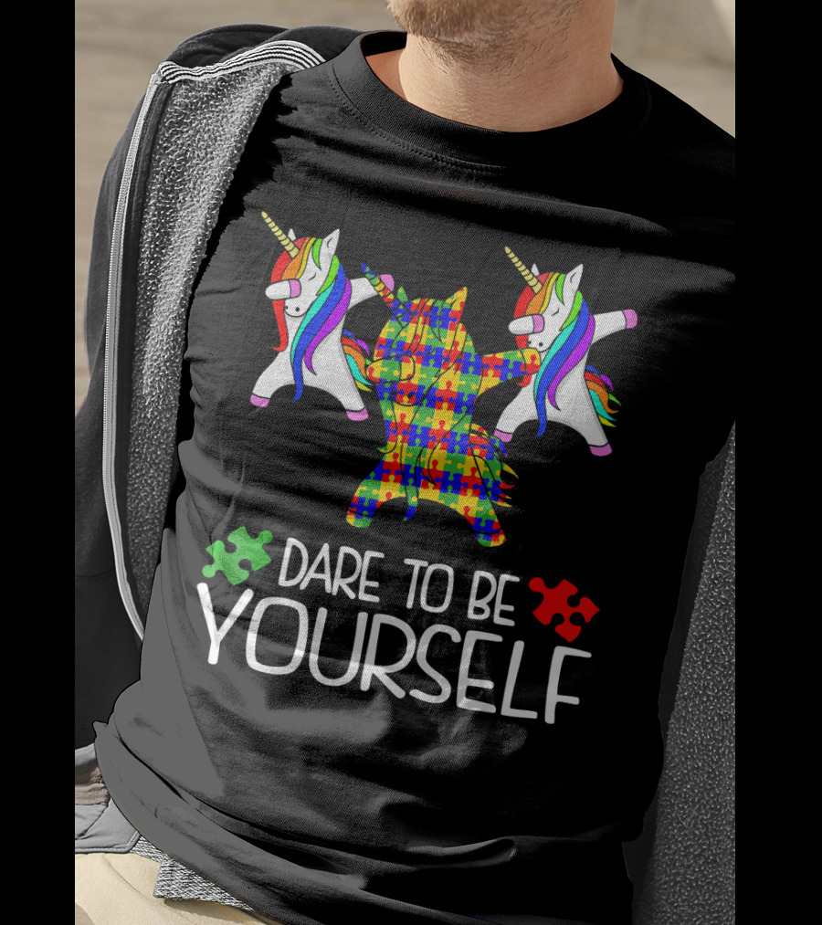 Dare To Be Yourself Autism Awareness Unicorn Puzzle T-Shirt