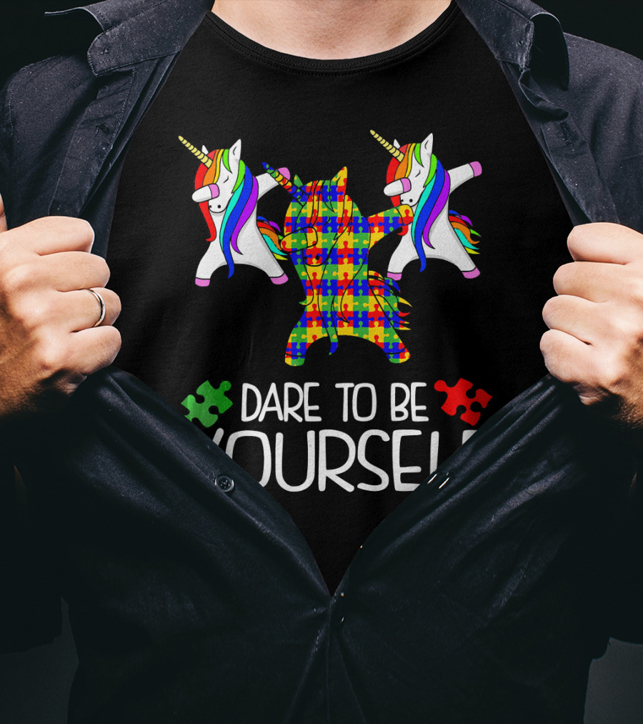 Dare To Be Yourself Autism Awareness Unicorn Puzzle T-Shirt