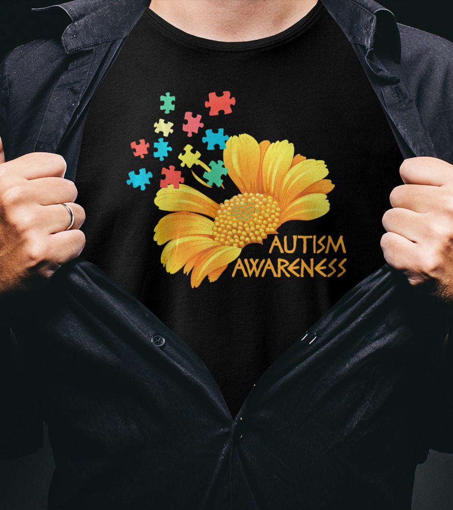 Sunflower Autism Awareness Puzzle Pieces T-Shirt