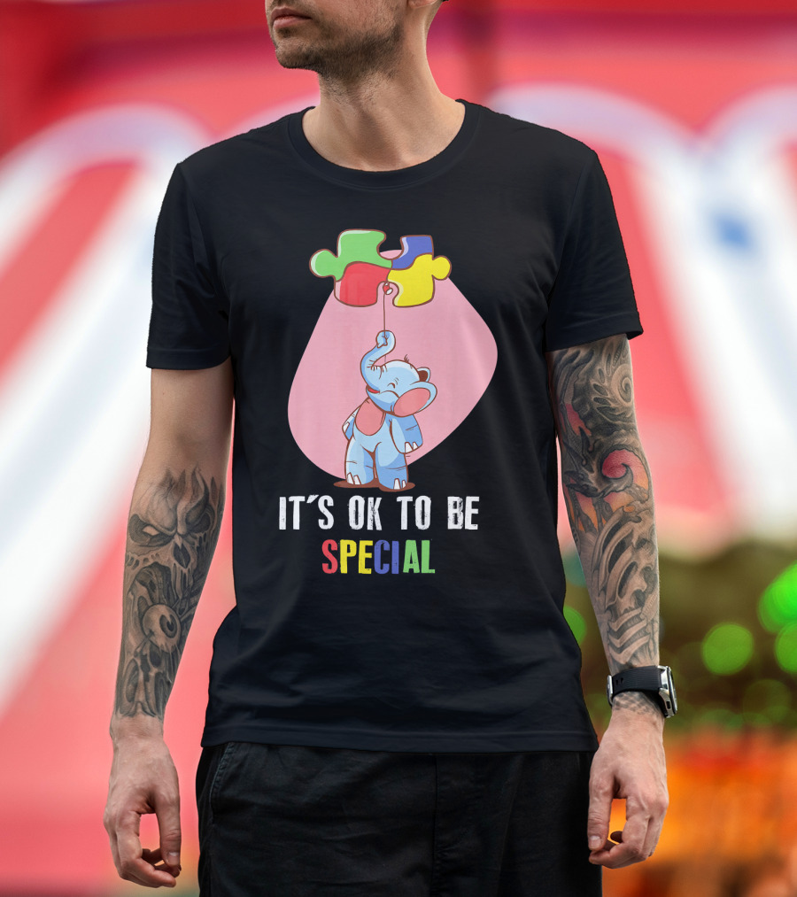 It's OK To Be Special Cute Elephant Autis Puzzle Colors T-Shirt