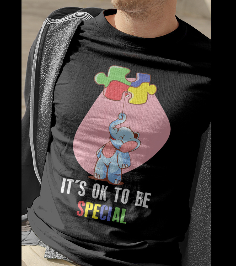 It's OK To Be Special Cute Elephant Autis Puzzle Colors T-Shirt