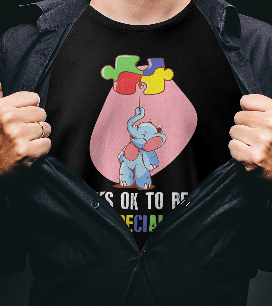 It's OK To Be Special Cute Elephant Autis Puzzle Colors T-Shirt