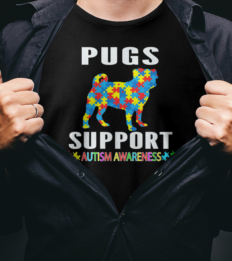 Pugs Support Autism Awareness Puzzle T-Shirt