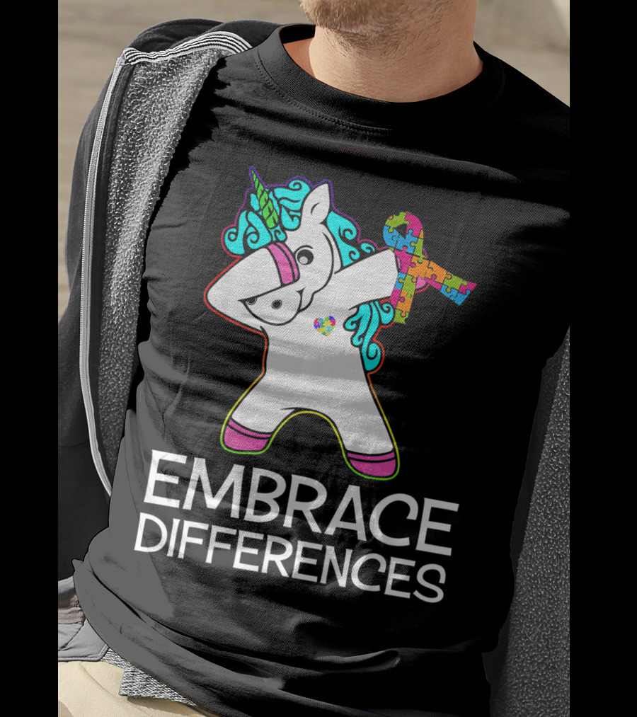 Embrace Differences Unicorn Autism Awareness Puzzle T-Shirt