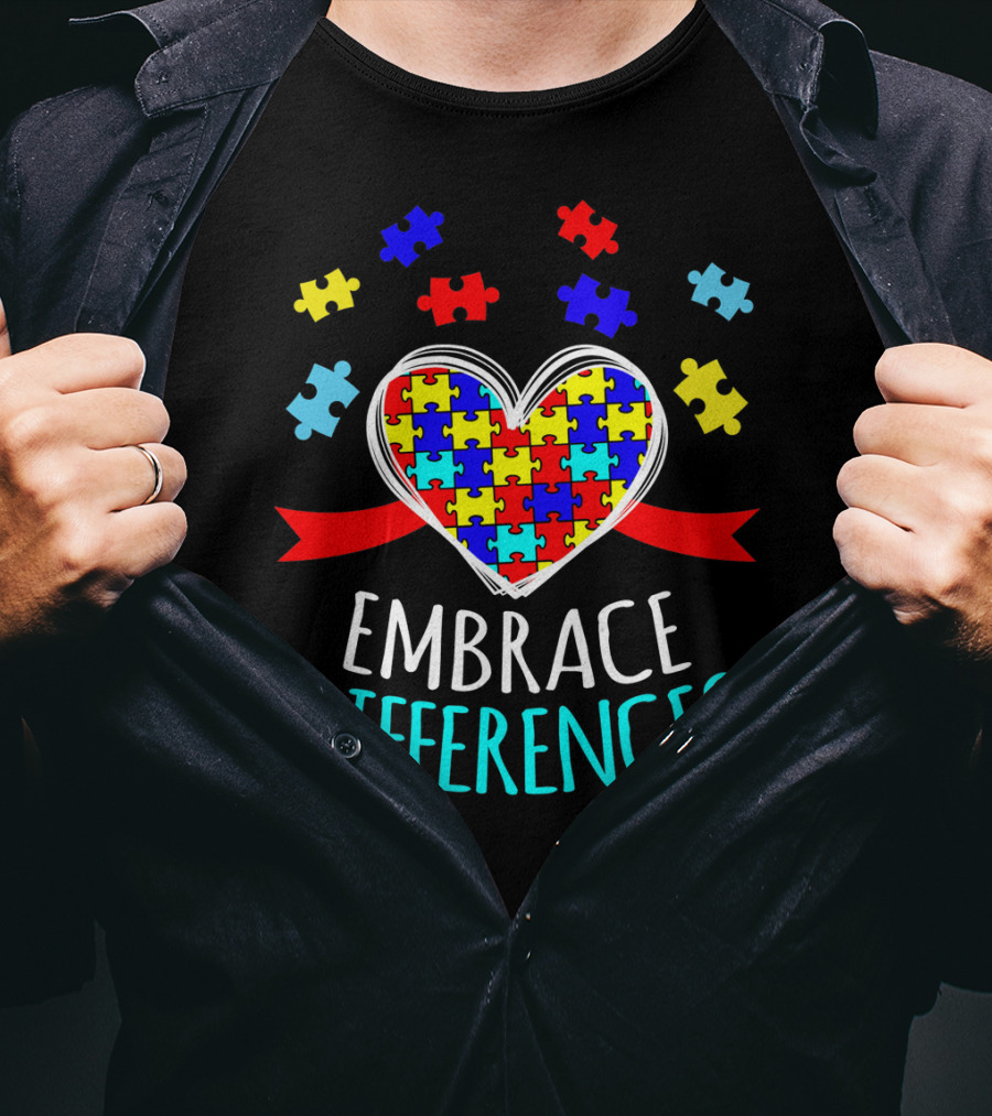 Embrace Differences Autism Awareness Heart Puzzle Pieces T-Shirt